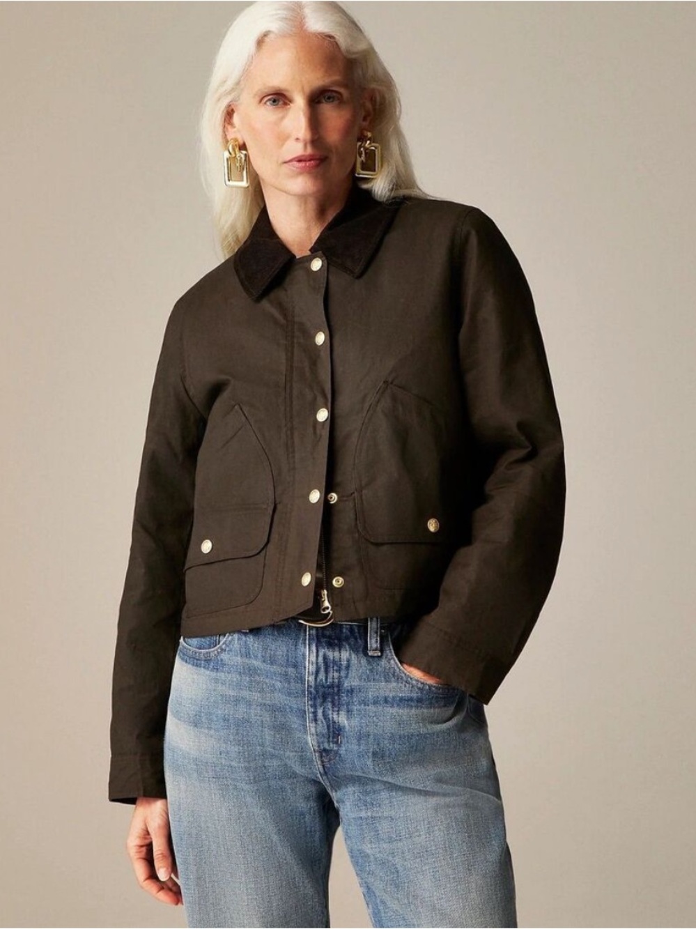 J. Crew Mossy Brown Short Barn Jacket in English Ripstop Cotton Size XL